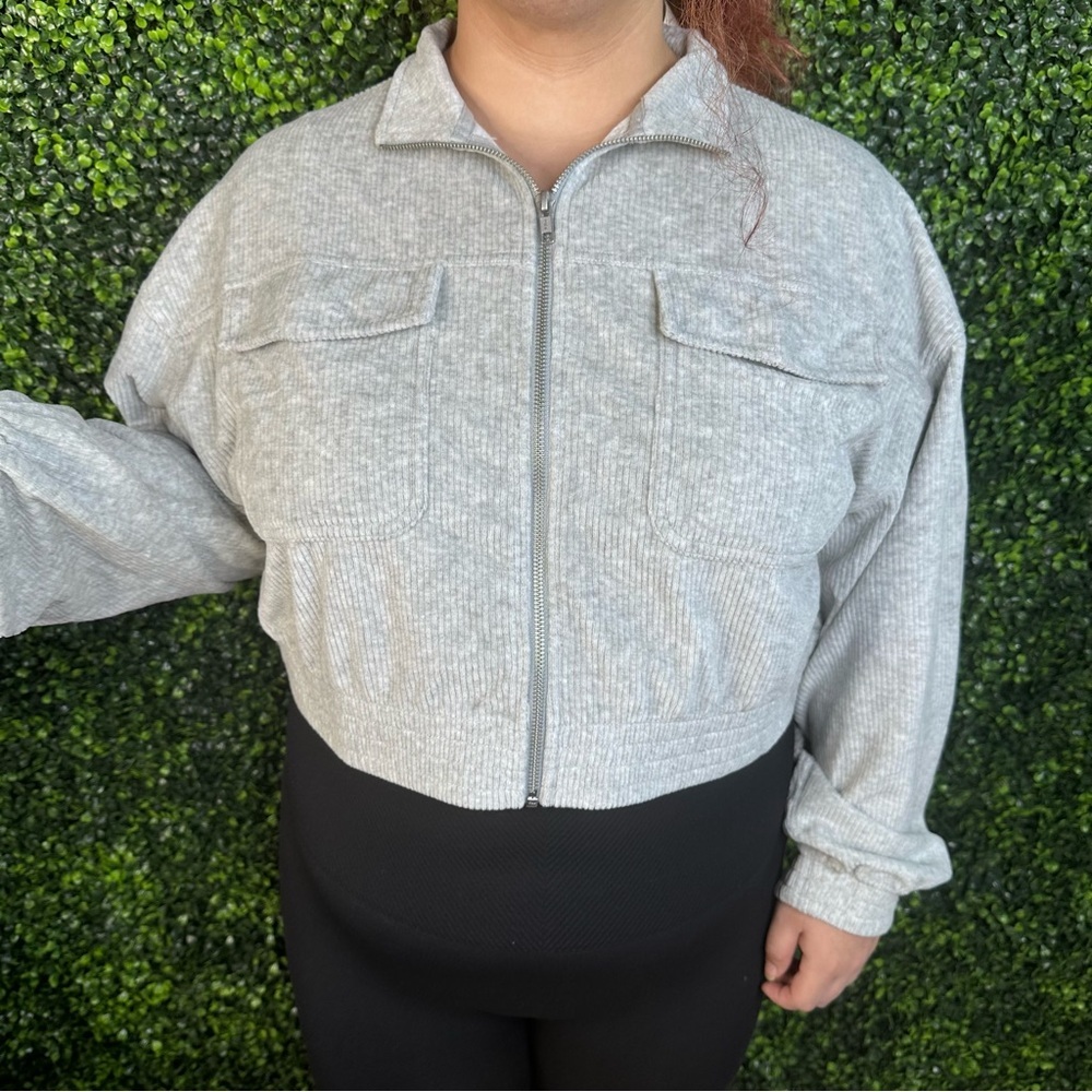Nwt Aerie Gray corduroy zip up jacket nwt
